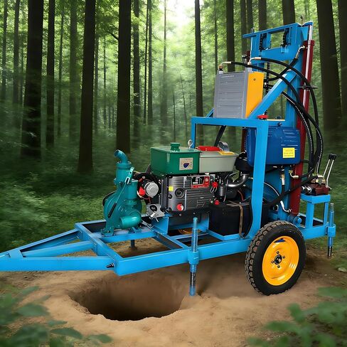 Hydraulic Portable Water Well Drilling Rig, Trailer Mounted Mobile Borehole Drilling Machine, Small Well Drilling Equipment for Farm Irrigation, Home Use, Agricultural Drilling in Kuwait