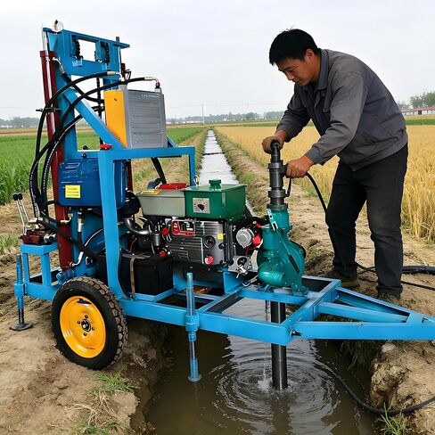 Wheeled Mobile Hydraulic Water Well Drilling Rig, Portable Borehole Drilling Machine, 100m Depth Lightweight Well Driller for Farm Irrigation, Home Use, Courtyard Well Building in Kuwait