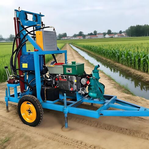 Borehole Drilling Machine, Portable Hydraulic Water Well Drilling Rig, Wheeled Mobile 100m Depth Well Drilling Equipment for Farm Irrigation, Home Use, Agricultural Drilling Projects in Kuwait