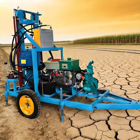 Small Lightweight Hydraulic Water Well Drilling Rig, Portable Wheeled Mobile Borehole Drilling Machine, 100m Depth Well Driller for Farm Irrigation, Home Use, Breeding Water Supply in Kuwait