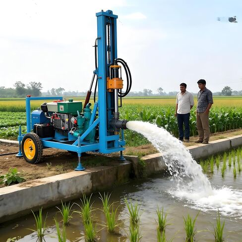 Borehole Drilling Machine, Portable Hydraulic Water Well Drilling Rig, Wheeled Mobile 100m Depth Well Drilling Equipment for Farm Irrigation, Home Use, Agricultural Irrigation Well Drilling in Kuwait