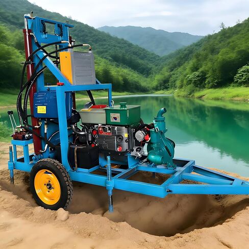 Lightweight Hydraulic Water Well Drilling Rig, Portable Wheeled Mobile Borehole Drilling Machine, 100m Depth Well Driller for Farm Irrigation, Home Use, Rural Domestic Water Intake in Kuwait