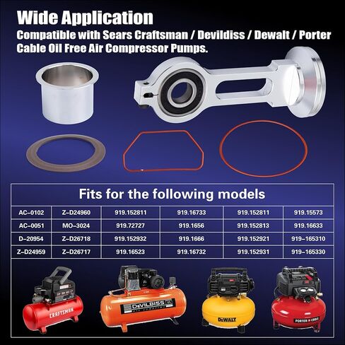 طقم مكبس ضاغط KK-4835 مع قضيب توصيل، ومحمل مكبس، بديل لكابل Sears Craftsman Porter، مضخة ضاغط هواء خالية من الزيت من Dewalt Devildis KK-4835 KK-5081 A02743 in Kuwait