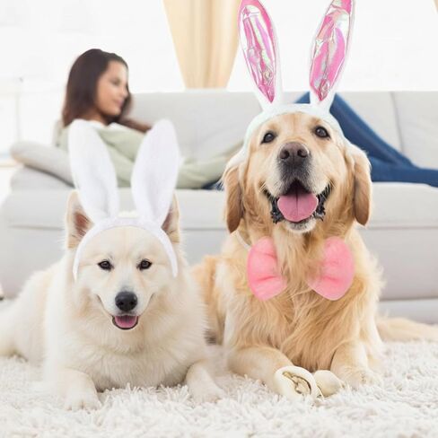 Weewooday 3 Set Dog Bunny Ears Easter Costume, Dog Headband Cat Rabbit Ear Hat Cute Pet Bow Collar Puppy Plush Tail for Pet Easter Party Costume Accessories Supplies(Vivid) in Saudi Arabia