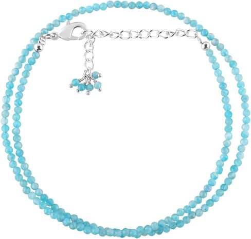 Natural Gemstone Micro Beads Choker Necklace for Women, Healing Chakra Energy Crystals, Birthstone Jewelry, Silver Plated Chain 18 inch Birthday Gift for Her in Saudi Arabia