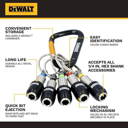 مجموعة حامل لقمة مفاتيح من DEWALT لقم سداسية مقاس 1/4 بوصة، سلسلة مفاتيح حامل لقمة معدنية متينة (DWAFHLDKC5) in Kuwait