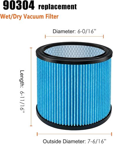 مرشحات رماد 90340 متوافقة مع مكانس Shop Vac 4-16 جالون/Vacmaster 5-20 جالون الرطبة والجافة، تستبدل 90304، 90350، 90333، 9030400 بـ 4 × غلاف إسفنجي - عبوتان in Kuwait