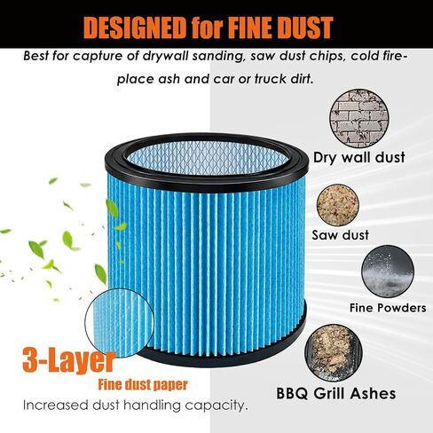 مرشحات رماد 90340 متوافقة مع مكانس Shop Vac 4-16 جالون/Vacmaster 5-20 جالون الرطبة والجافة، تستبدل 90304، 90350، 90333، 9030400 بـ 4 × غلاف إسفنجي - عبوتان in Kuwait