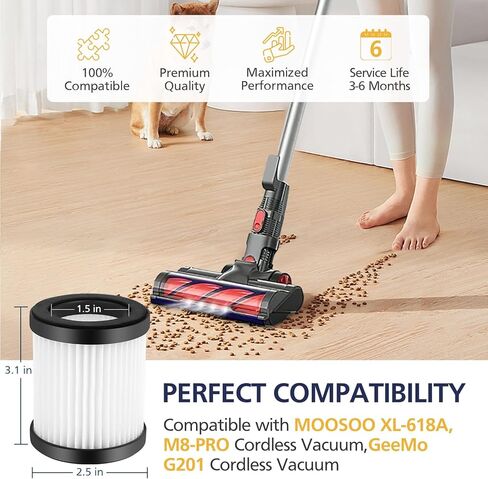 XL-618A Fliter متوافق مع مكنسة Moosoo XL-618A وM8-PRO اللاسلكية، فلتر فعال، 8 عبوات in Kuwait