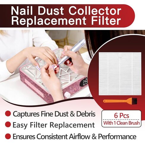 6 Pcs Nail Dust Collector Replacement Filter Compatible with CHRISTINE SHELLY X10 Nail Dust Collector, Reusable Replacement Filters with 1 Clean Brush, Easy to Clean(White) in Kuwait