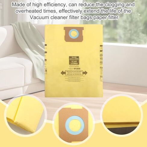 9067333 High Efficiency Disposable Filter Bags for Shop Vac Wet/Dry Vacuum,16 Gallon Filter Bags for Shop-Vac 15-22 Gallon Tanks,9067333 Universal Replacement Vacuum Bags for Dust Collection 4-Pack in Kuwait