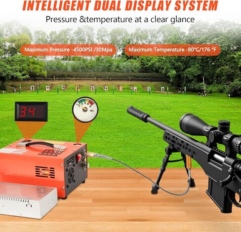 PCP Air Compressor, 4500PSI Portable PCP Compressor, 12V DC/110V AC PCP Airgun Compressor Manual-stop, w/External Power Adapter, Built-in Fan, Suitable for Paintball, PCP Rifle, Pistol, Scuba Bottle in Kuwait