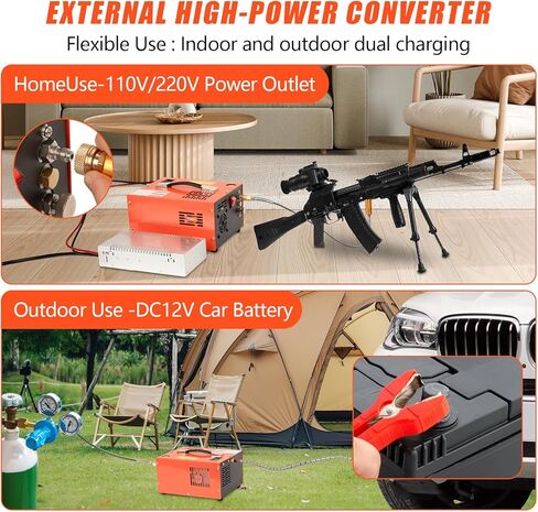PCP Air Compressor, 4500PSI Portable PCP Compressor, 12V DC/110V AC PCP Airgun Compressor Manual-stop, w/External Power Adapter, Built-in Fan, Suitable for Paintball, PCP Rifle, Pistol, Scuba Bottle in Kuwait