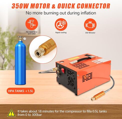 PCP Air Compressor, 4500PSI Portable PCP Compressor, 12V DC/110V AC PCP Airgun Compressor Manual-stop, w/External Power Adapter, Built-in Fan, Suitable for Paintball, PCP Rifle, Pistol, Scuba Bottle in Kuwait