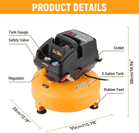 Hoteche 3 Gallon Air Compressor, 1/3HP Portable Air Compressor 100PSI Max Working Pressure, Oil-Free Compressor Tank for Tire Inflation, Spray Painting, Woodwork Nailing, 4700RPM in Kuwait