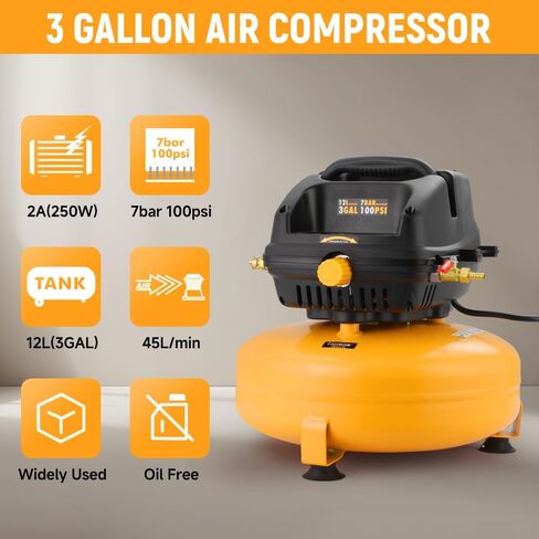 Hoteche 3 Gallon Air Compressor, 1/3HP Portable Air Compressor 100PSI Max Working Pressure, Oil-Free Compressor Tank for Tire Inflation, Spray Painting, Woodwork Nailing, 4700RPM in Kuwait