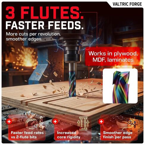 1/4" Compression CNC Router Bit - 3 Flute DLC Coated Solid Carbide End Mill - Non-Marring Anti-Chip Upcut Downcut Spiral Bit for Plywood, Melamine, MDF & Hardwood - 1" Cut Length in Kuwait