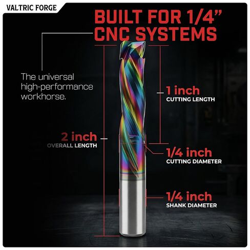 1/4" Compression CNC Router Bit - 3 Flute DLC Coated Solid Carbide End Mill - Non-Marring Anti-Chip Upcut Downcut Spiral Bit for Plywood, Melamine, MDF & Hardwood - 1" Cut Length in Kuwait