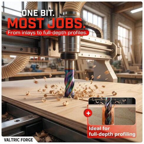 1/4" Compression CNC Router Bit - 3 Flute DLC Coated Solid Carbide End Mill - Non-Marring Anti-Chip Upcut Downcut Spiral Bit for Plywood, Melamine, MDF & Hardwood - 1" Cut Length in Kuwait