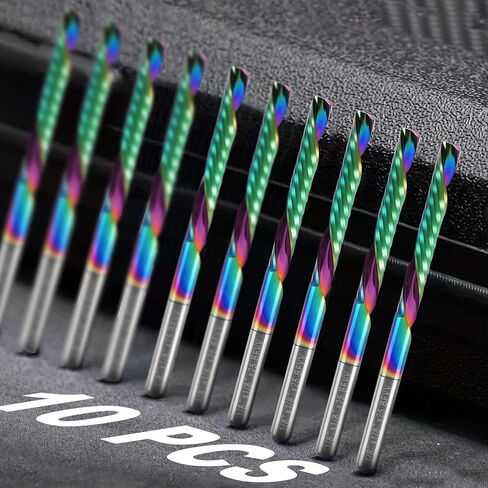 10 قطع من لقم التوجيه الناي الناي مقاس 1/8 بوصة، مطحنة نهاية CNC من الكربيد المطلي بـ DLC، 1 بوصة CL، 2 بوصة OVL. مثالية للألمنيوم، البلاستيك، الأكريليك، الخشب، MDF وPVC in Kuwait