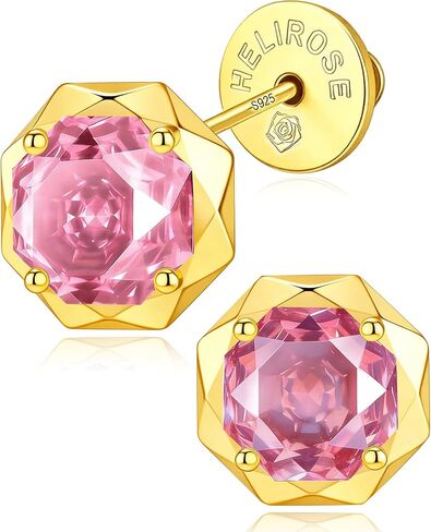 14K Gold Plated Stud Earrings for Women, Big Simulated Diamond Earrings in Sterling Silver Posts, Premium Cubic Zirconia in Pink, White, and Red, Hypoallergenic Vintage Style Luxury Valentines Gift, Wedding Jewelry in Saudi Arabia