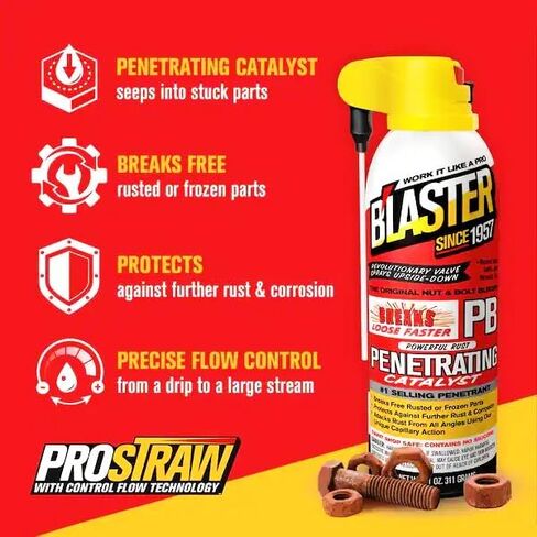 (4 عبوات) محفز اختراق PB Blaster مع PowerStraw (كل منها 11 أونصة) | زيت اختراق الصدأ للبراغي والصواميل العالقة | رذاذ دقيق، يخفف الصدأ، حماية من التآكل | تركيبة PB Blaster الأصلية in Kuwait