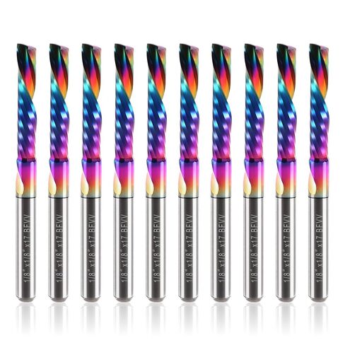 O Flute Router Bits 1/8 Inch Shank, Solid Carbide Down Cut End Mill with DLC Coating, CNC Single Flute Milling Cutters for Aluminium, Plastic, MDF, Wood and Acrylic, Pack of 10 in Kuwait