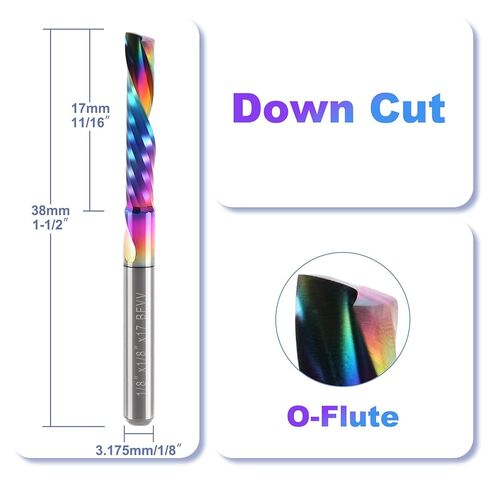 O Flute Router Bits 1/8 Inch Shank, Solid Carbide Down Cut End Mill with DLC Coating, CNC Single Flute Milling Cutters for Aluminium, Plastic, MDF, Wood and Acrylic, Pack of 10 in Kuwait