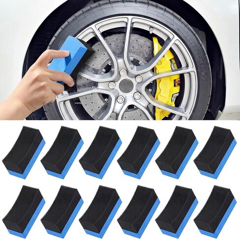 Frienda 12 Pcs Even Tire Applicator Dressing Shine Sponge, Reusable Tire Dressing Applicator Pad, Soft Color Polishing Sponge for Car Glass, Painted Steel, Porcelain and More(Yellow) in Saudi Arabia