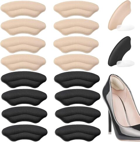 8 Pairs Heel Pads for Shoes, Heel Grips for Womens Men, Shoe Filler Inserts for Too Big, Heel Protectors for Heel Pain, Heel Grippers for Loose Shoes, Shoe Size Reducer, Prevent Blisters (Beige+Black) in Saudi Arabia