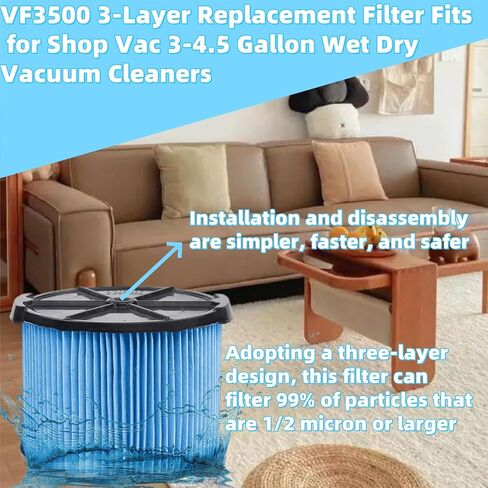 2 قطعة فلتر بديل VF3500 3 طبقات يناسب Ridgid WD3050 WD4070 WD4080 WD4522 4000RV 4500RV WD4050 Shop Vac 3-4.5 جالون مكانس كهربائية رطبة وجافة in Kuwait