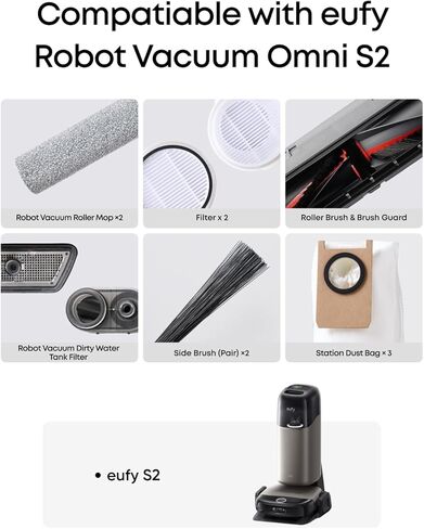 eufy Official Replacement Accessory Kit for Omni S2, 2 Pairs of Side Brushes, 2 Filter Sets, 1 Roller Brush, 1 Brush Guard, 1 Dust Bag, 1 Roller Mop, 1 Water Tank Filter in Kuwait