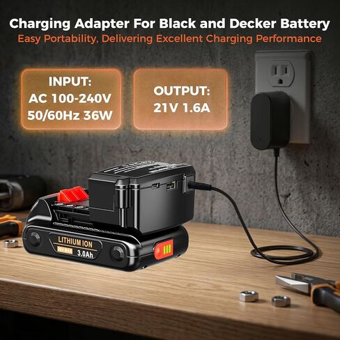 شاحن بطارية ليثيوم 21 فولت بحد أقصى مع محول تيار مستمر ومنافذ USB-C ومنافذ A، بديل لشاحن بطارية بلاك اند ديكر 20 فولت، متوافق مع بطاريات الليثيوم LBXR20 LBX4020 LBX20 in Kuwait