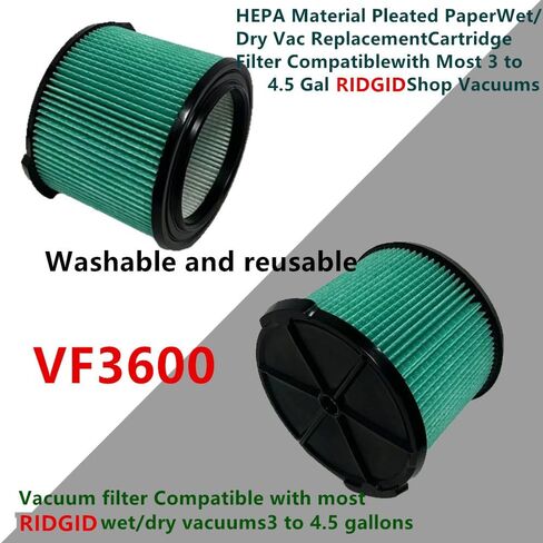 1 حزمة brikiwee VF3600 مادة HEPA ورق مطوي مرشح خرطوشة بديلة رطبة/جافة متوافقة مع معظم المكانس الكهربائية من 3 إلى 4.5 جالون in Kuwait