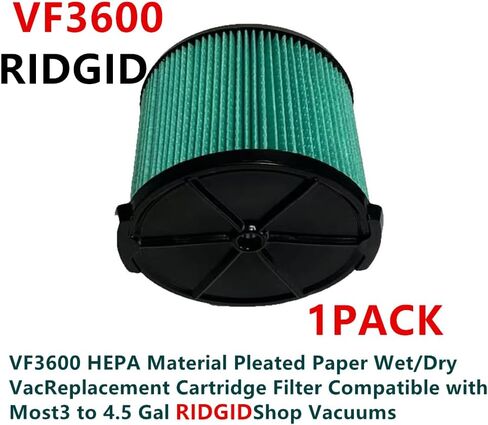 1 حزمة brikiwee VF3600 مادة HEPA ورق مطوي مرشح خرطوشة بديلة رطبة/جافة متوافقة مع معظم المكانس الكهربائية من 3 إلى 4.5 جالون in Kuwait