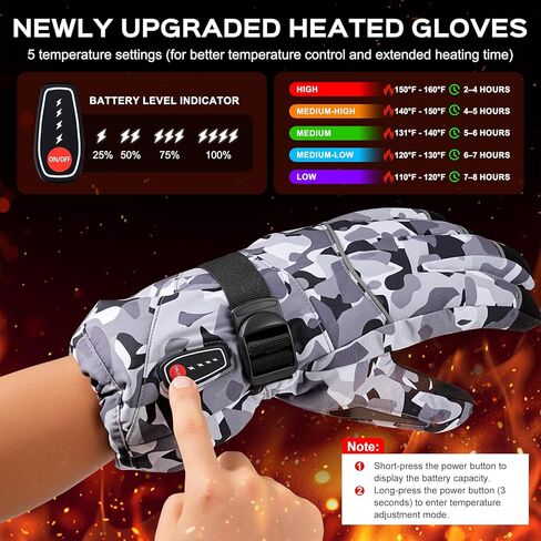 Acroutro Heated Gloves for Men&Women, 5-Temp Settings Camouflage Rechargeable with 7.4V 3200mAh Rechargeable Battery, Waterproof Touchscreen Winter Gloves for Skiing,Motorcycle, Work, Hunting in Saudi Arabia
