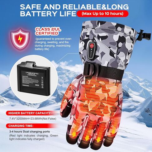 Acroutro Heated Gloves for Men&Women, 5-Temp Settings Camouflage Rechargeable with 7.4V 3200mAh Rechargeable Battery, Waterproof Touchscreen Winter Gloves for Skiing,Motorcycle, Work, Hunting in Saudi Arabia