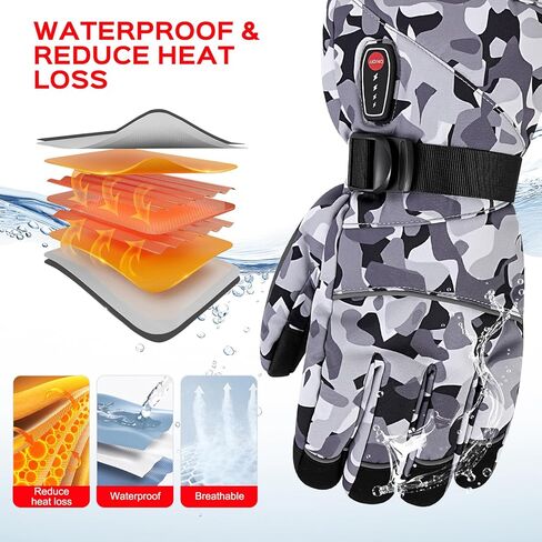 Acroutro Heated Gloves for Men&Women, 5-Temp Settings Camouflage Rechargeable with 7.4V 3200mAh Rechargeable Battery, Waterproof Touchscreen Winter Gloves for Skiing,Motorcycle, Work, Hunting in Saudi Arabia