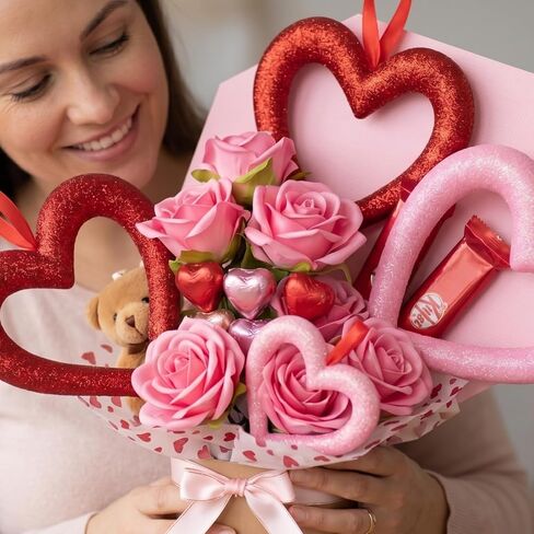 Soulchen 24 Pcs Valentine Heart Tree Ornaments, 4.7 Inch Galentines Glitter Hanging Heart Decorations Red Pink Valentine's Day Romantic Tree Ornaments for Home Wedding Decor in Saudi Arabia
