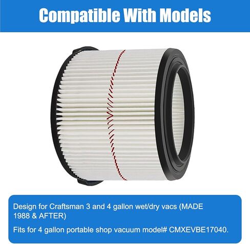 MZY LLC 2 حزمة 38741 فلتر بديل لفلتر Craftsman Shop Vac، مرشح Vac رطب/جاف مناسب لـ 3/4 جالون من مكنسة كهربائية محمولة طراز # CMXEVBE17040، الجزء # CMXZVBE38741 in Kuwait