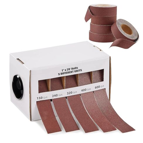 5 Grits Emery Cloth Roll, 150 240 320 400 600 Grits Per Roll 6 Meters，Abrasive Sandpaper Roll with Dispenser，Sandpaper for Metal and Wood Furniture in Kuwait