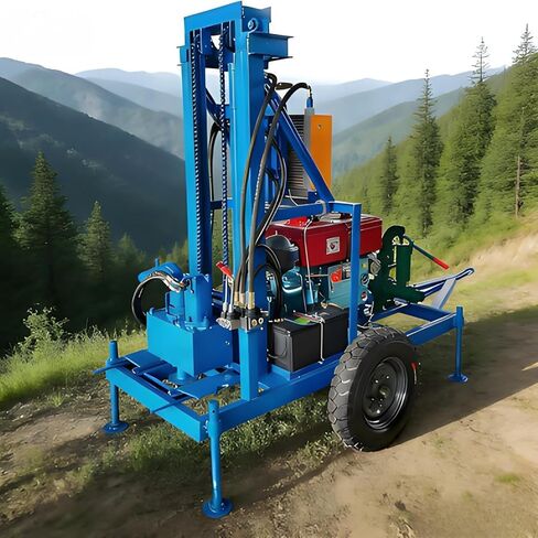 Hydraulic Water Well Drilling Rig Wheel Portable Heavy Duty Borehole Drill Machine 80m-220m Drilling Depth for Home Yard Farm Irrigation Residential Water Supply Shallow Deep Well Drilling Use in Kuwait