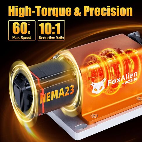FoxAlien 4th Axis Rotary Module for Masuter 3S, XE-Ultra, XE-PRO CNC Router Machine, with NEMA23 Closed Loop Stepper 10:1 Reduction Gearbox for Cylindrical Wood Metal Engraving (AC57-10) in Kuwait