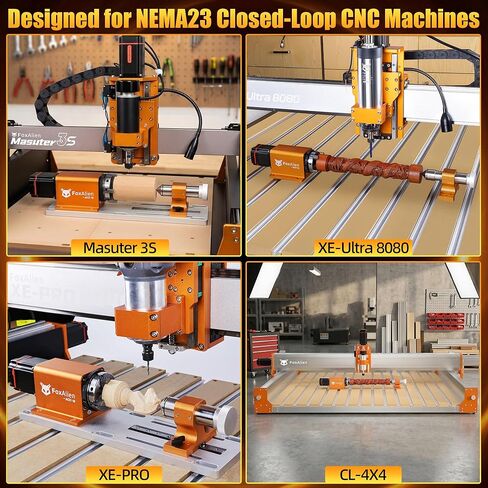 FoxAlien 4th Axis Rotary Module for Masuter 3S, XE-Ultra, XE-PRO CNC Router Machine, with NEMA23 Closed Loop Stepper 10:1 Reduction Gearbox for Cylindrical Wood Metal Engraving (AC57-10) in Kuwait