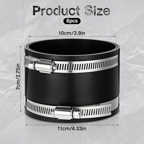 6 Pcs 4 Inch Dust Control Flex Cuff with Steel Hose Clamps, Hose Connector Rubber Cuff Coupler Flexible PVC Coupling For Woodworking Dust Collection Fittings, Dust Collector Accessories in Kuwait