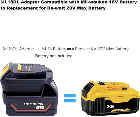 محول بطارية ML18DL متوافق مع أدوات Dewalt 20V اللاسلكية، محول متوافق مع بطارية Mil-Waukee 18V M-18 لاستبدال بطاريات ليثيوم Dewalt 20V Max in Kuwait