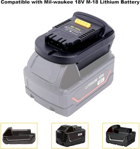 محول بطارية ML18DL متوافق مع أدوات Dewalt 20V اللاسلكية، محول متوافق مع بطارية Mil-Waukee 18V M-18 لاستبدال بطاريات ليثيوم Dewalt 20V Max in Kuwait