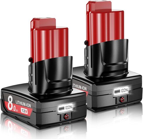 2Pack 8.0Ah Replacement Battery for Milwaukee M12 Lithium 12V Battery with LCD Display Compatible with 48-11-2401 48-11-2412 48-11-2411 48-11-2420 48-11-2410 Cordless Power Tools in Kuwait