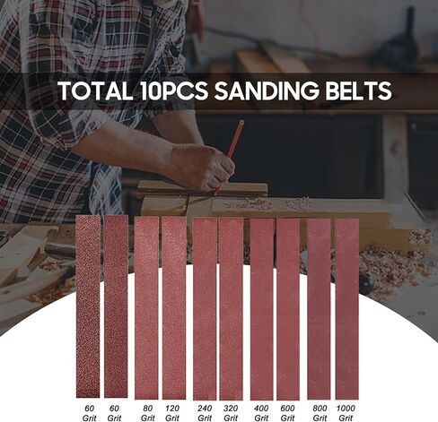 Sandpaper,30 * 380mm Sanding Belts (1.18x14.96 inch) 10Pcs Belts (60/60/80/120/240/320/400/600/800/1000 Grits, One for Each Type) for Home Use Mini Belt Sander in Kuwait