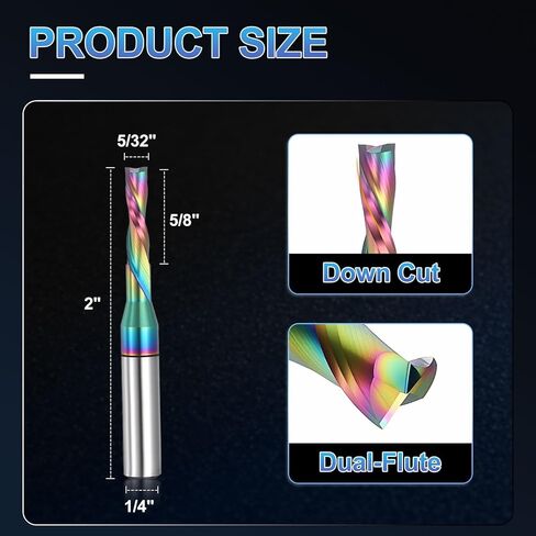 باتيكل 1/4 "عرقوب سفلي راوتر بت، 5/32" قطر القطع، 5/8 "عمق القطع، 2 فلوت كربيد نهاية المطاحن القاطع لقطع الخشب، نحت in Kuwait